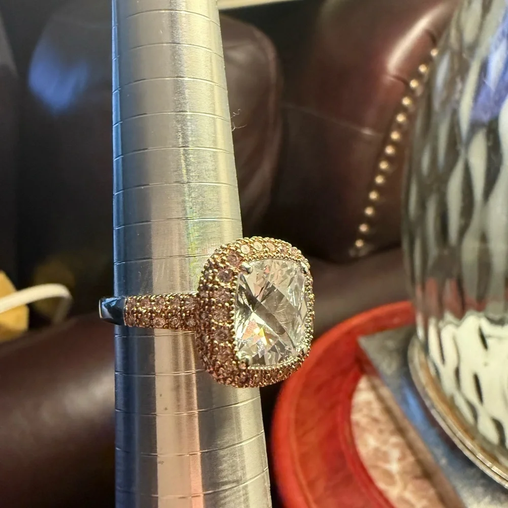JOSEPH ESPOSITO ESPO STERLING SILVER ROSE AND CLEAR CZ COCKTAIL RING SIZE 10